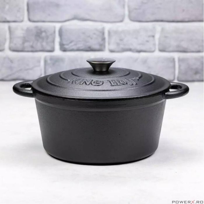 Cratita, oala din fonta cu capac, 24 cm, 4 litri, negru, Kinghoff