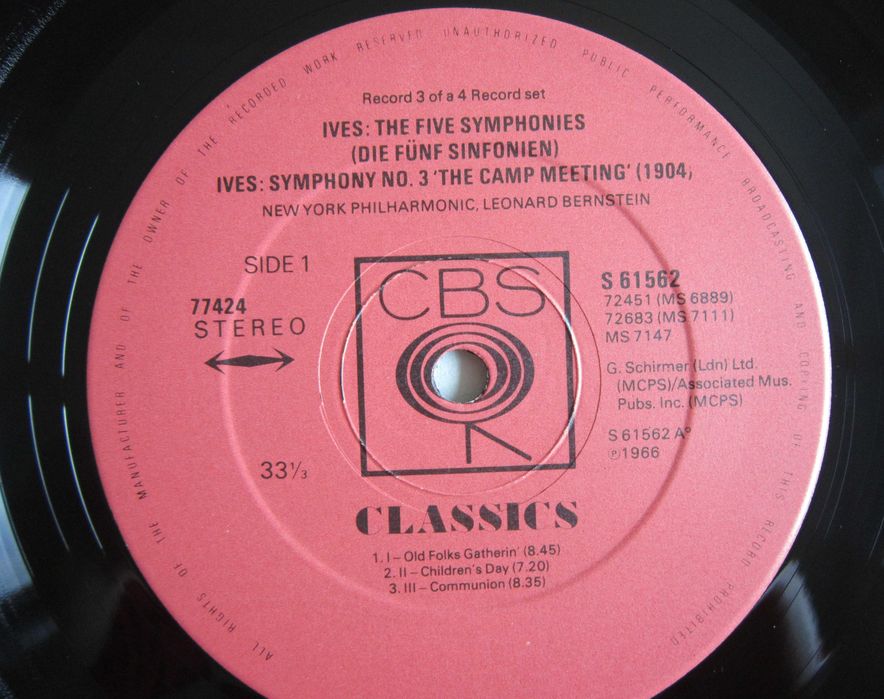 rar Charles Ives ‎5 Simfonii 4xLP Bernstein,Ormandy, Stokowski UK 1974