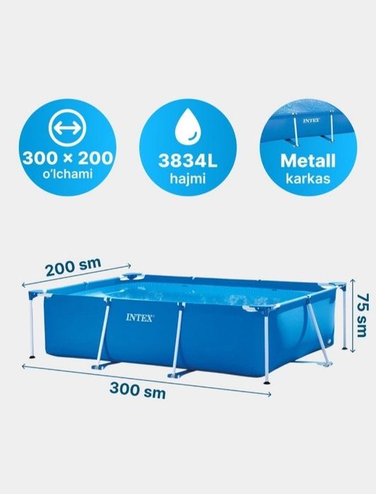 INTEX BASEN  uzunlig:300 cm eni:200 cm balandligi:75 cm