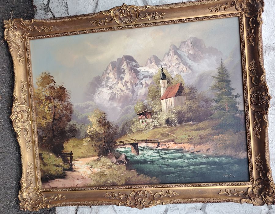 Tablou ,Ulei pe pânză o lucrare veche semnată încadrată într-o ramă Bl