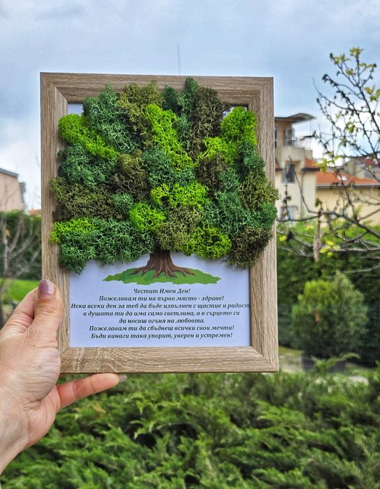 Декорирана рамка "Природата в нашите ръце" с напълно естествен мъх