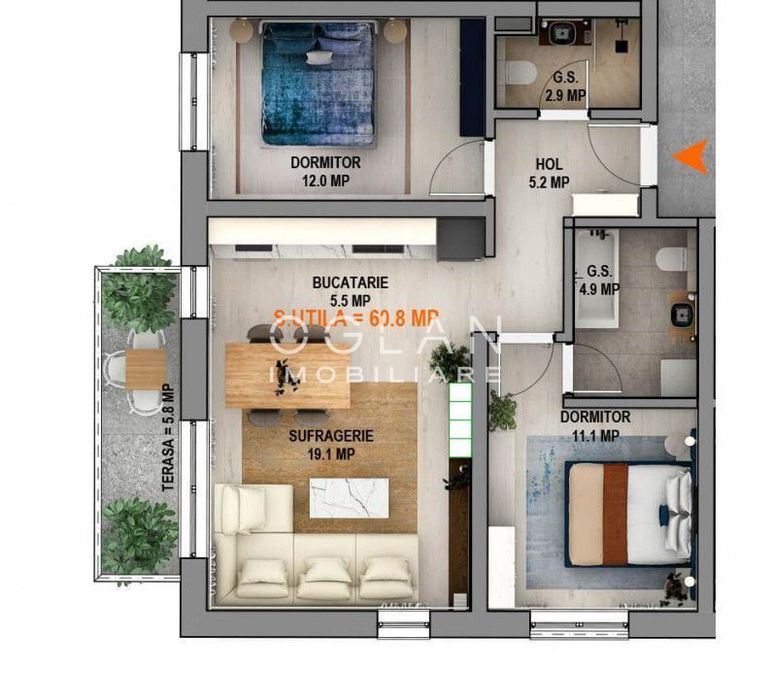 Apartament 3 cam cu parcare subterana, bloc cu lift,  Calea Surii Mici