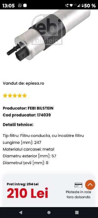 Filtru combustibil volvo pkw