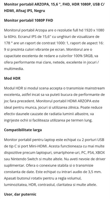 Monitor portabil de 15,6" Arzopa S1 TABLE