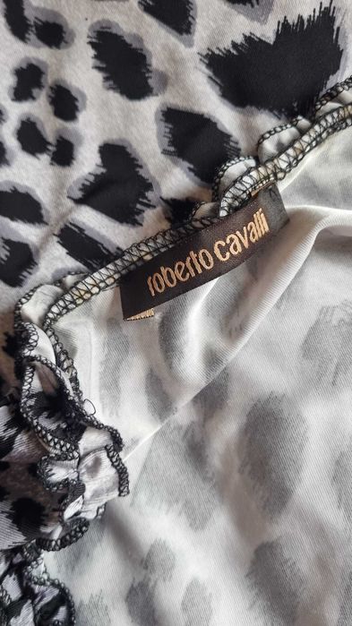 Rochie midi Roberto Cavalli, jersee de matase naturala 95%, animal print/leopard, marimea L