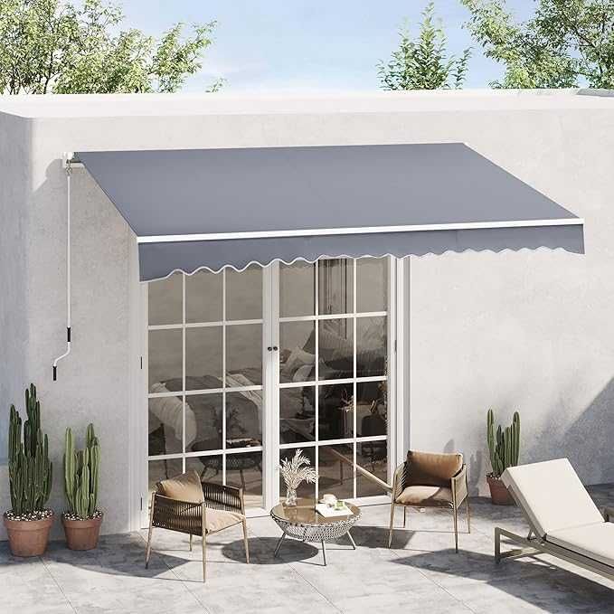 Тента Outsunny с шарнирно рамо, регулируема скоба, тента за вътрешен двор, 4,5 x 3 м