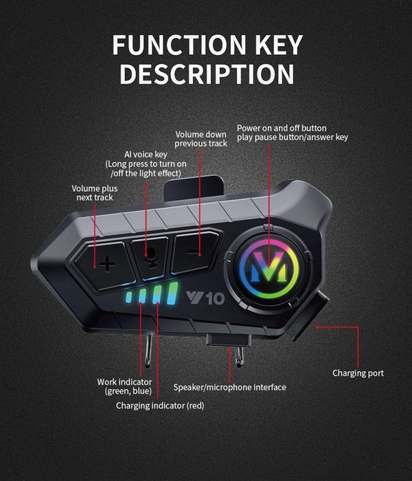 Intercom pentru casca moto, Speed1 Y10, Bluetooth, autonomie 32h, rezistent apa IPX6, negru HandsFree Bluetooth Casca Moto