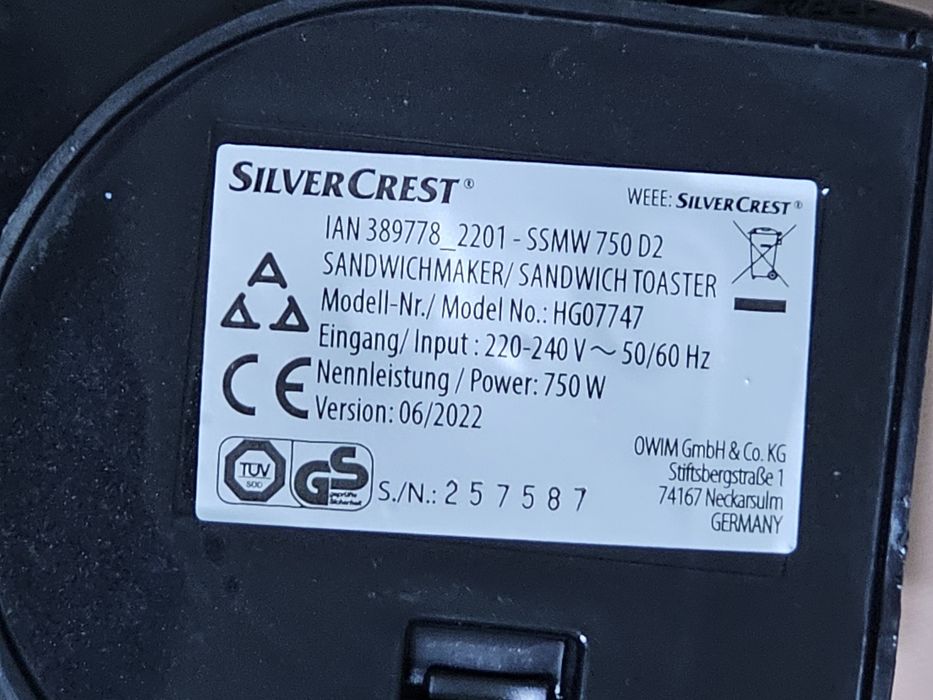 SilverCrest Sandwich Maker / Waffle Maker – 750W