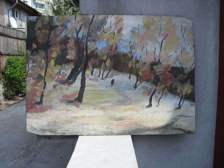 "Peisaj de Iarna " Leonard Slavu Tablou in Ulei circa 1970's