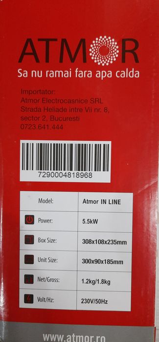 Instant apa calda Atmor 800,electric,dus și chiuveta, alb,5.5 kW