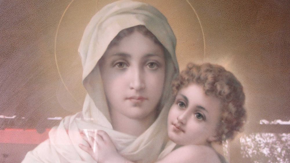 Maica Domnului cu Pruncul icoana mare 76cm\56cm cu geam,inramata