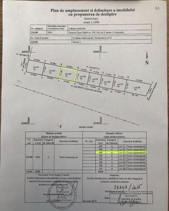 Teren construibil 400 mp + 100 mp drum de servitute Gura Calitei– Sector 3, București