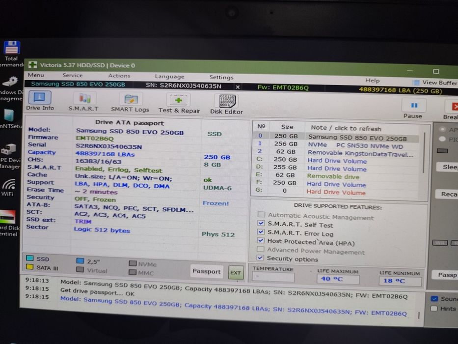 Ssd Samsung 850 Evo 256gb 97%