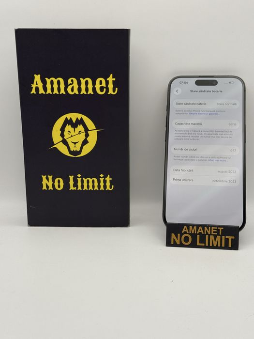 iPhone 15 Pro Black 128GB Baterie 86% Garantie 12 Luni , AMANET NO LIMIT.