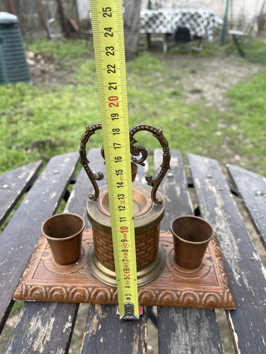 Scrumieră din cupru , alamă, lemn