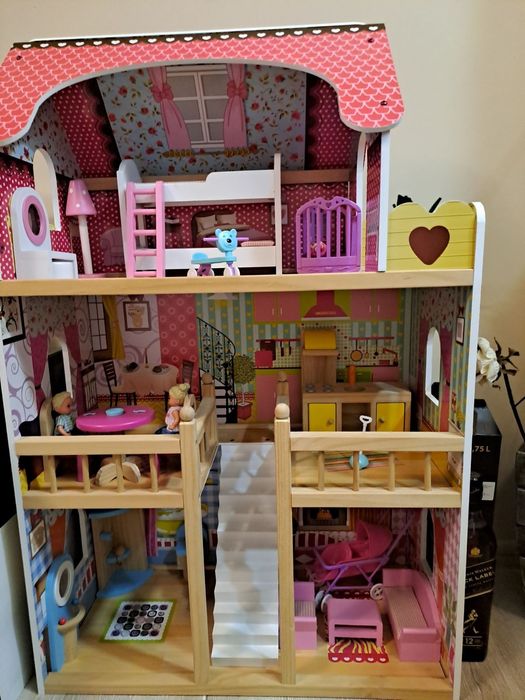 Дървена къща за кукли Iso Trade, голяма, с аксесоари