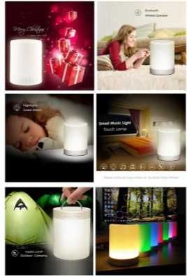 Музикална нощна RGB лампа с колонка, радио и тъч котрол на светлината