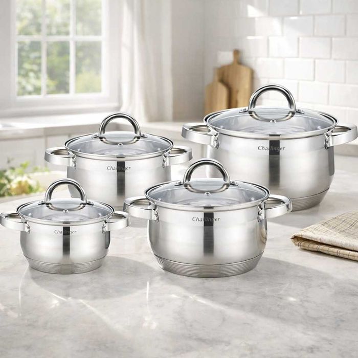 Комплект 4 тенджери от неръждаема стомана с индукционно дън + ПОДАРЪК