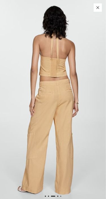 Дамски дълъг карго панталон с връзки на талията Mango - размер L/XL