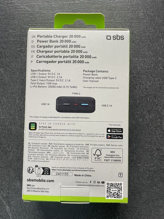Baterie externa power bank SBS 20000 mAh