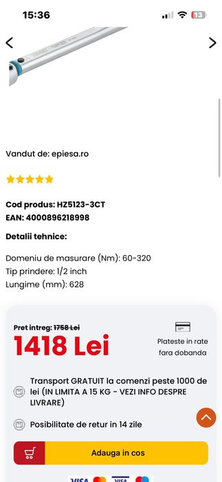 Cheie dinamometrica Hazet 60-320 Nm-Sigilata