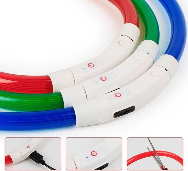 Електронен  Светещ LED нашийник - каишка за кучета с USB зареждане 3 размера и различни цветове