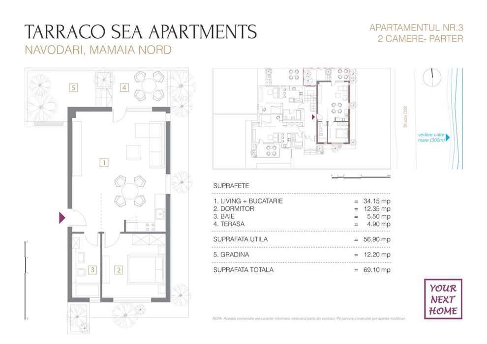 Apartament 2 camere, curte privată + parcare | Mamaia Nord