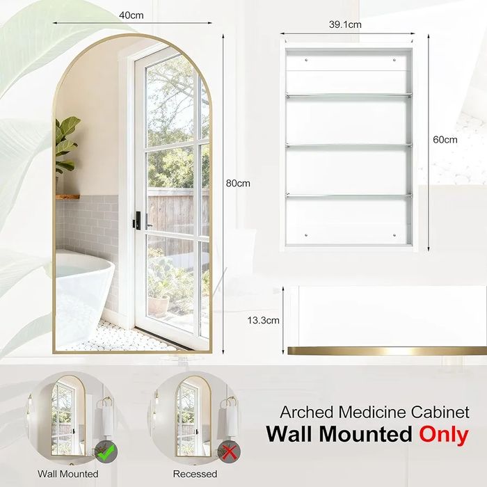 Шкаф за баня с огледало и място за съхранение 40×80 см бял