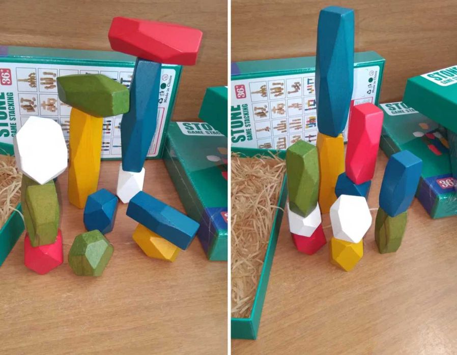 12 бр. големи дървени камъни Монтесори за игра, декорация и баланс