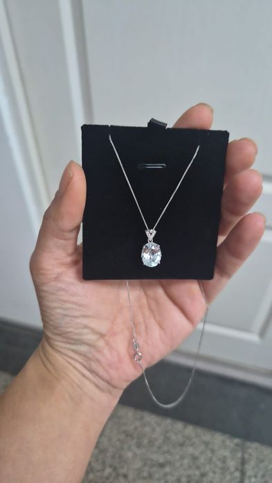 Pandantiv Platină & Aur 14k - Acvamarin Natural 3.47 ct - Certificat IGI