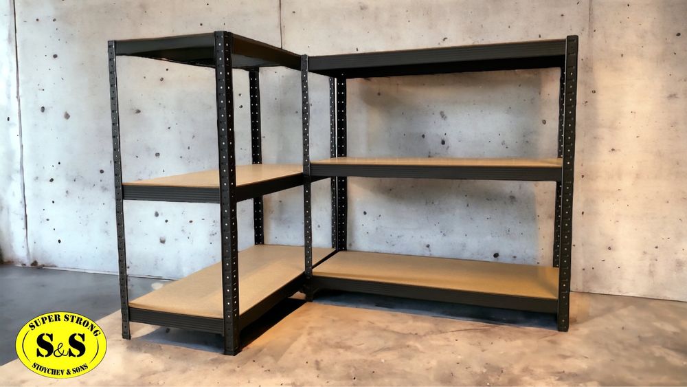 Метални стелажи с 5 МДФ нива до 100 кг ЧЕРНИ