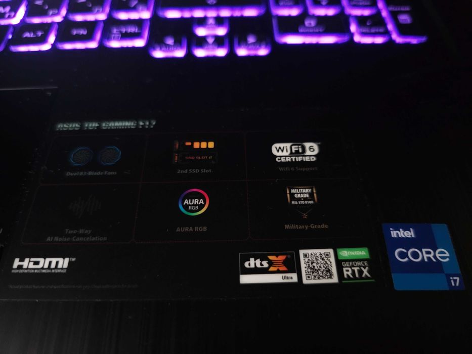 ASUS TUF Gaming F17 - Intel Core i7-11800H 11Gen - NVIDIA GeForce RTX 3050 Ti 4GB GDDR6 - 32 GB DDR4 - 1 TB SSD NVMe - 17.3" FHD IPS, 144Hz