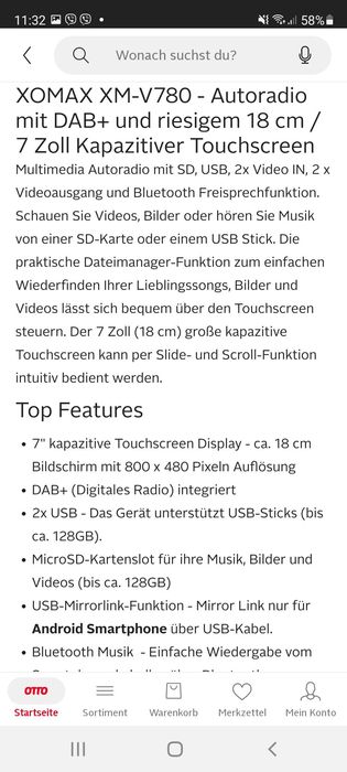 СД XOMAX XM-V780 Autoradio mit DAB+ plus, 7 Zoll Bildschirm, Bluetooth