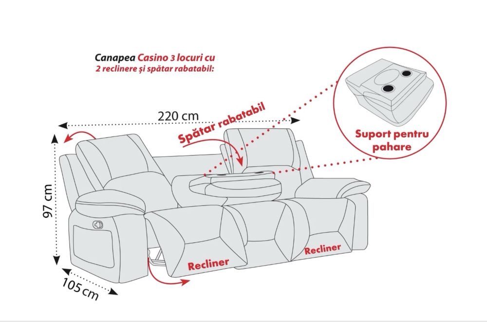 Vand Canapea Recliner Lems
