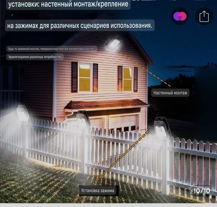 Светодиодная лампа на солнечной батарее,прищепка