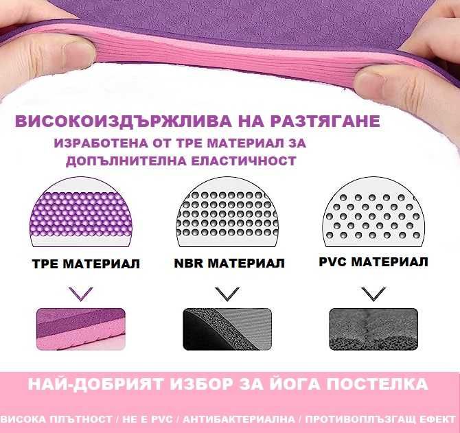 Постелка за Упражнения, Противоплъзгаща - Черен, Розов, Зелен и Син