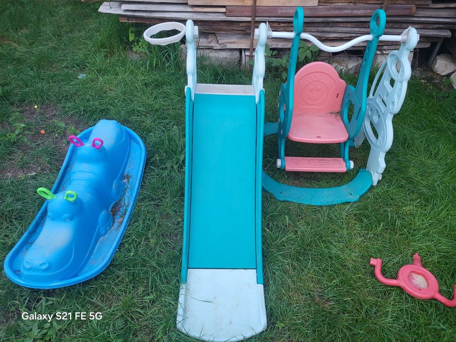 Ansamblu leagăn si tobogan copii plus balansoar