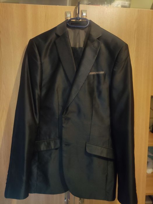 Costum bărbătesc Angelo Litrico negru slim fit (sacou+pantaloni) cu d