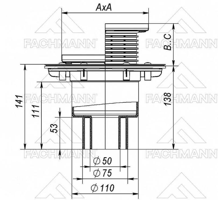 Трап вертикальный 310 с нержавеющей решеткой, с незамерзающим сифоном