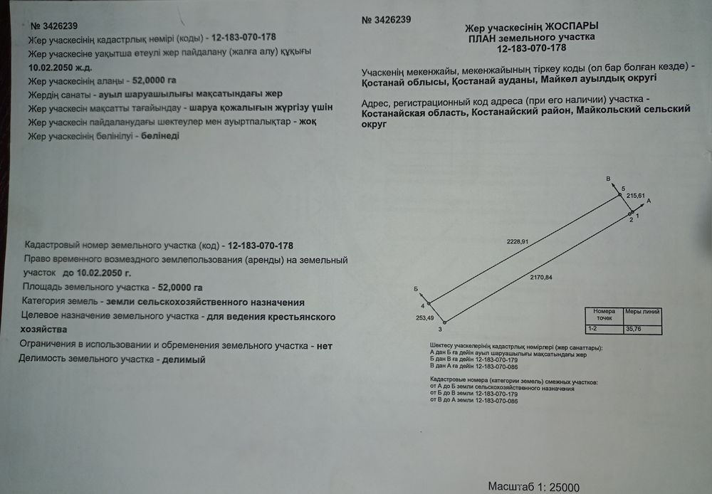 Участок 52 га, Майколь
