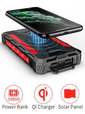 Мощна соларна батерия 38800mAh с безжично зарядно устройство Qi
