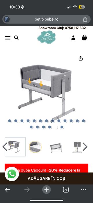 Vand patut joie romie bedside cribe + accesorii cadou