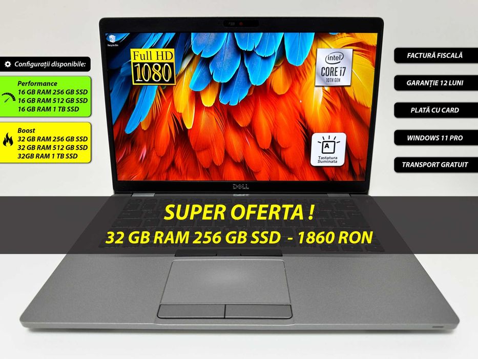 Laptop Dell Latitude 5410 Intel i7 gen 10th 32 gb ram 256 gb ssd Ecran 14 inch Full HD Gama business ultrabook Windows 11 Factura si Garantie 1 an