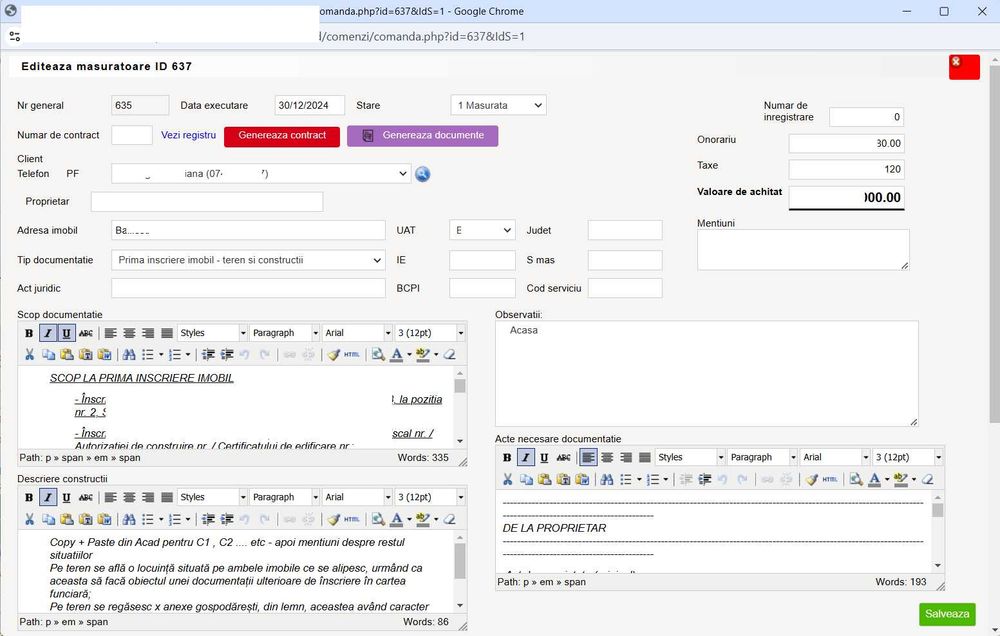 Aplicatie pentru evidenta lucrari de cadastru si documente