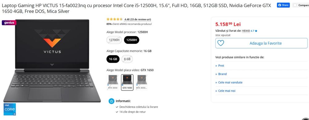 Laptop Gaming HP VICTUS 15-fa0023nq