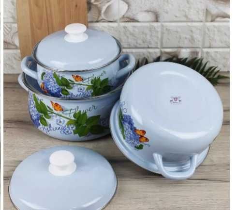 Набор посуды СтальЭмаль гортензия