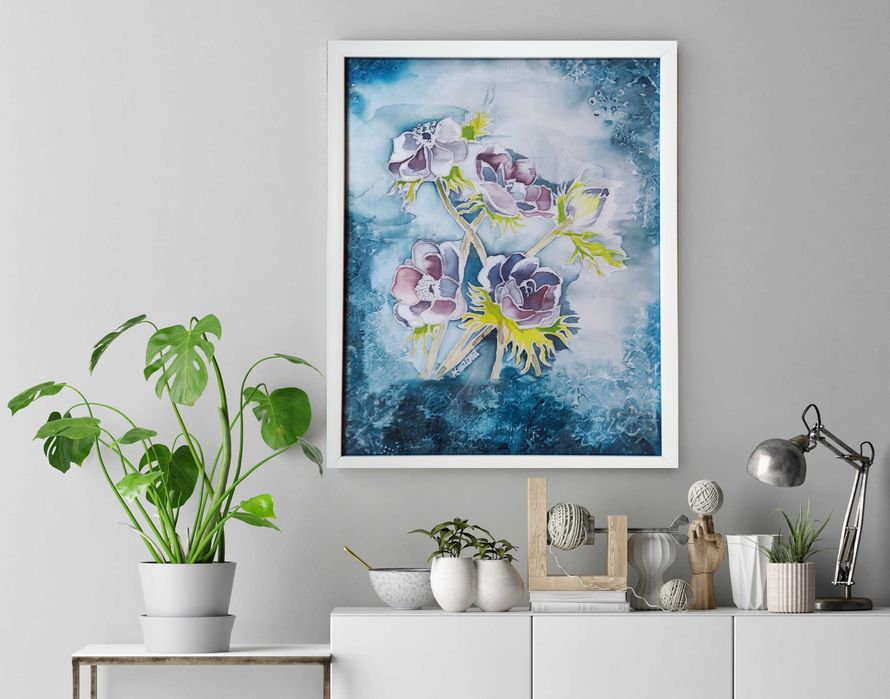 Картина от коприна Мразовити цветя