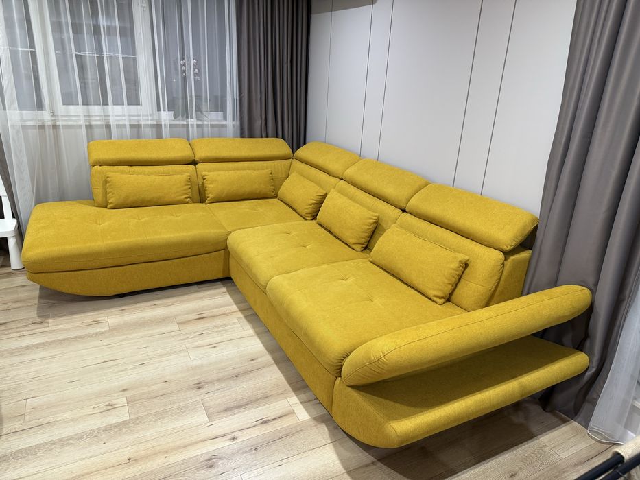 Голям ъглов диван цвят горчица кота COTTA