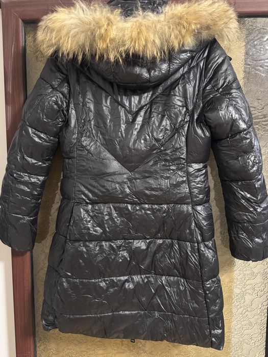 Geaca lunga din fas cu blana naturala