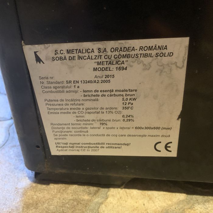 Vand soba emailata noua pe combustibil solid